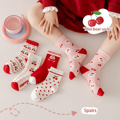 Cute Cherry Rabbit Pattern Girls Socks For Autumn Winter