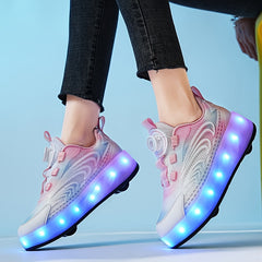 Girl's LED Roller Shoes w/ Rotating Buckle & Wheels