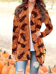 Halloween Allover Print Cardigan Open Front Long Sleeve Cardigan