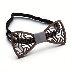 Dark Floral Wood Bowtie Unisex Carved Wooden Neck Ties for Wedding