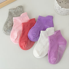 Toddler Girls Non-Slip Socks, 6 Pairs, Standing Pine Dot Design