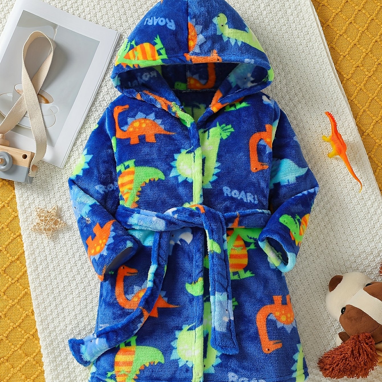 Boys Dino Pattern Flannel Bathrobe
