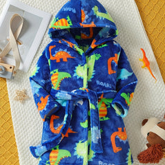 Boys Dino Pattern Flannel Bathrobe