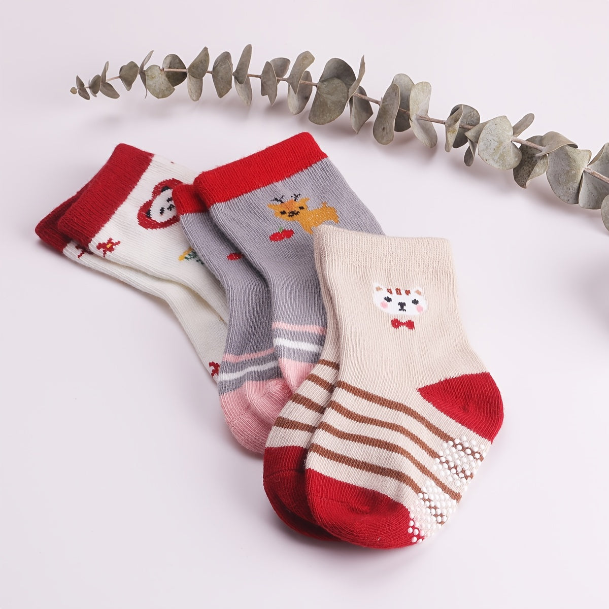 3 Pairs Cartoon Animal Floor Socks Keep Baby Safe & Comfortable