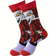 6 Pairs Boys Horror Cartoon Anime Crew Socks Cotton Blend Breathable Mid Tube