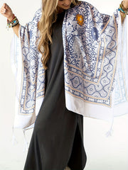 Floral Print Bat Sleeve Tassel Cover Up Cardigan