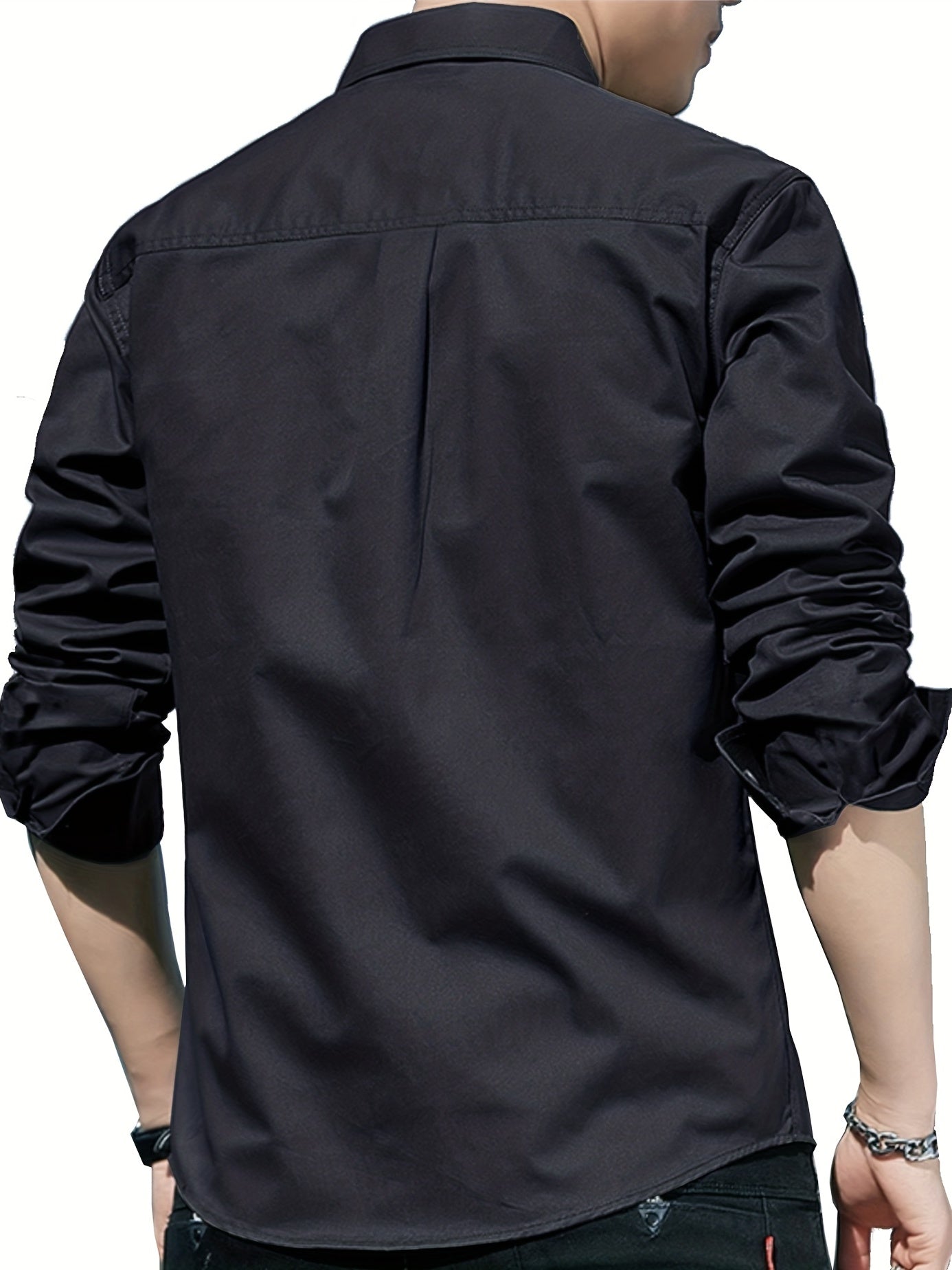 Men's Solid Shirt With Chest Pocket Button Up Long Sleeve Shirt