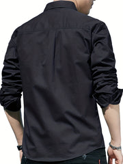 Men's Solid Shirt With Chest Pocket Button Up Long Sleeve Shirt