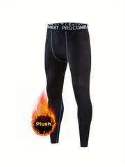 Men's Solid Sports PlushLeggings Active High Stretch Compression Pants