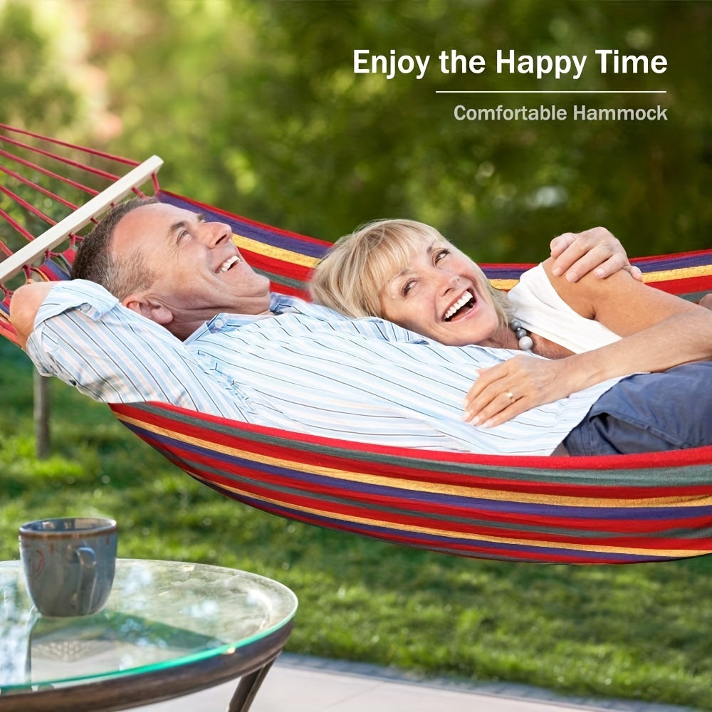 Canvas Hammock with Anti Roll Beam & Tree Straps for Camping & Patio