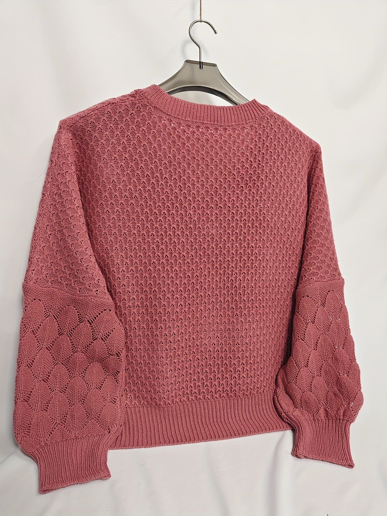 Lantern Sleeve Eyelet Embroidered V Neck Sweater