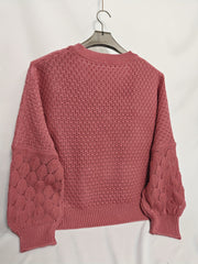 Lantern Sleeve Eyelet Embroidered V Neck Sweater