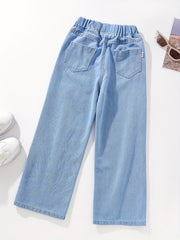 Girls' Wide Leg Casual Jeans Loose Fit Denim Trousers
