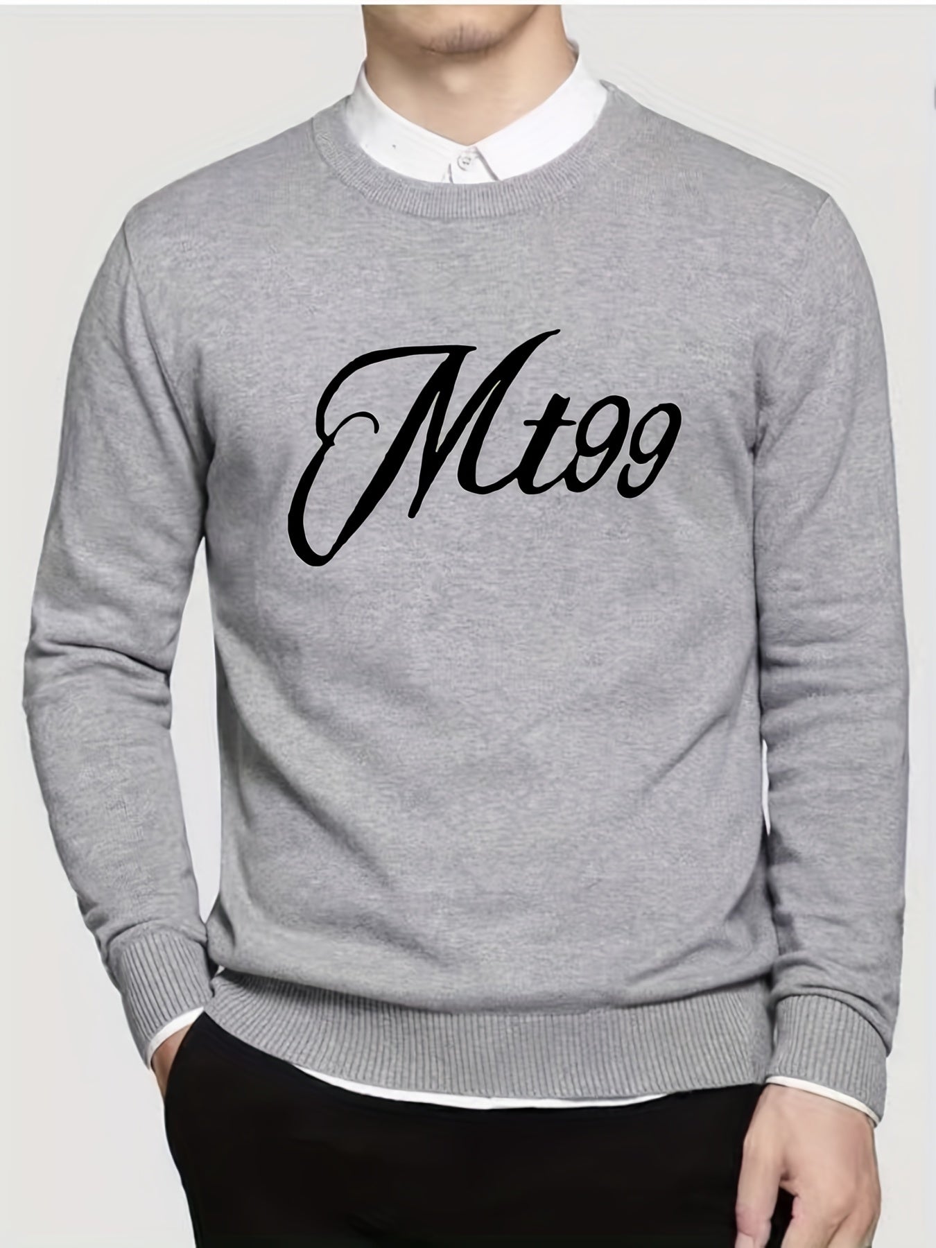 Men's Knitted Crew Neck Sweater for Fall Winter