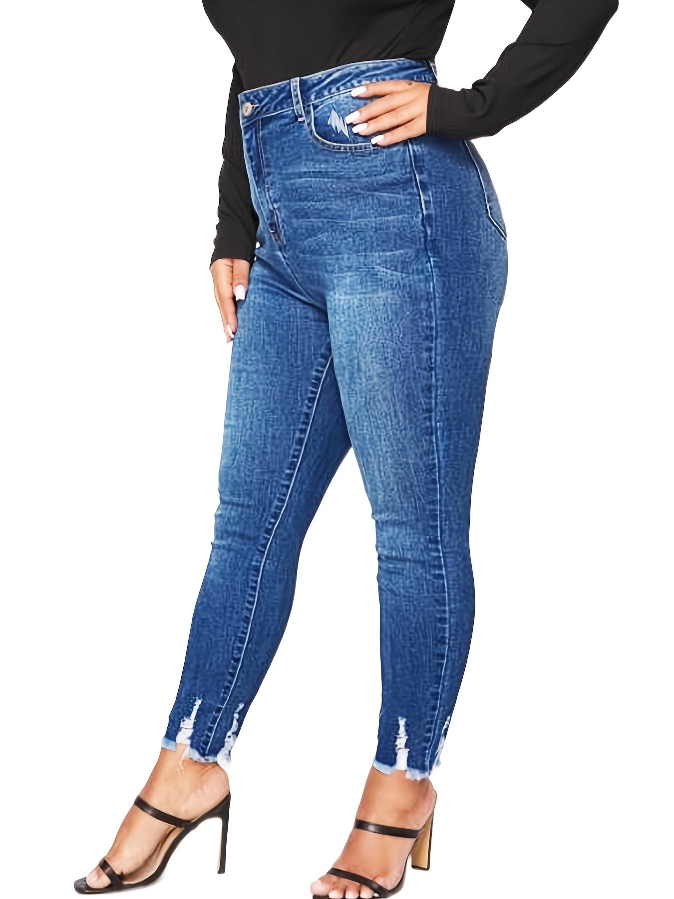 High Rise Ripped Carrot Cut Skinny Jeans Women's Plus