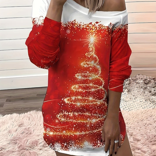 Glitter Christmas Tree One Shoulder Mini Dress