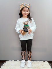 Girl's Geometric Bear Outfit 2pcs Set Spring Fall