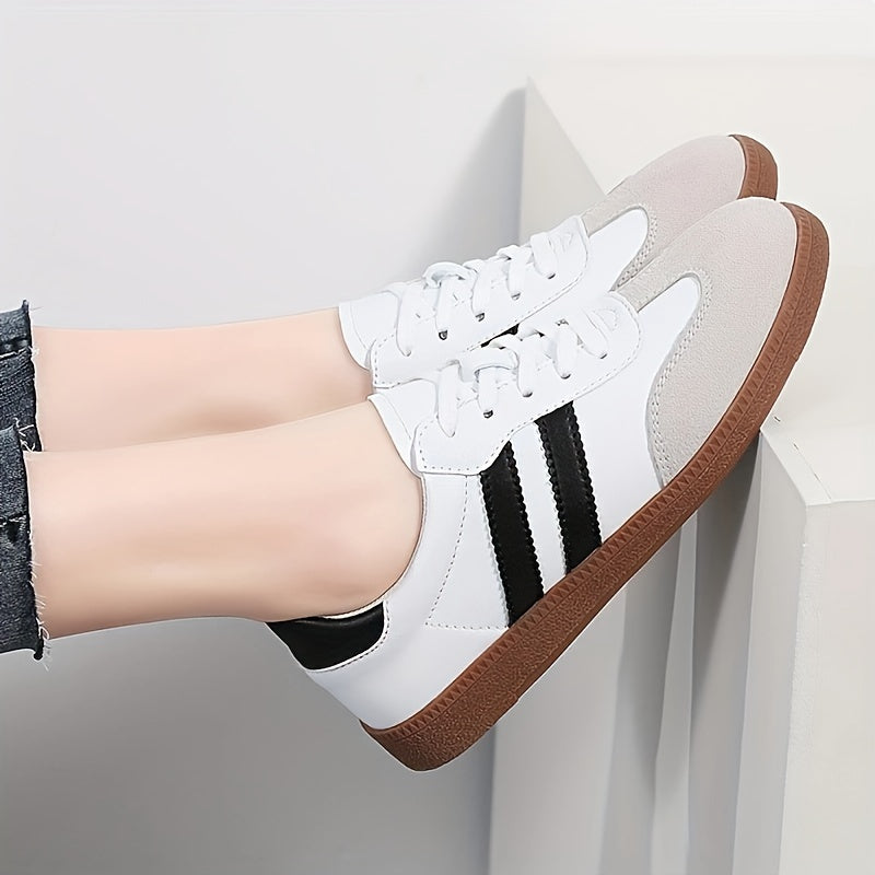 Women's Round Toe Stripe Board Shoes Sporty Flats Soft Sole Low Top