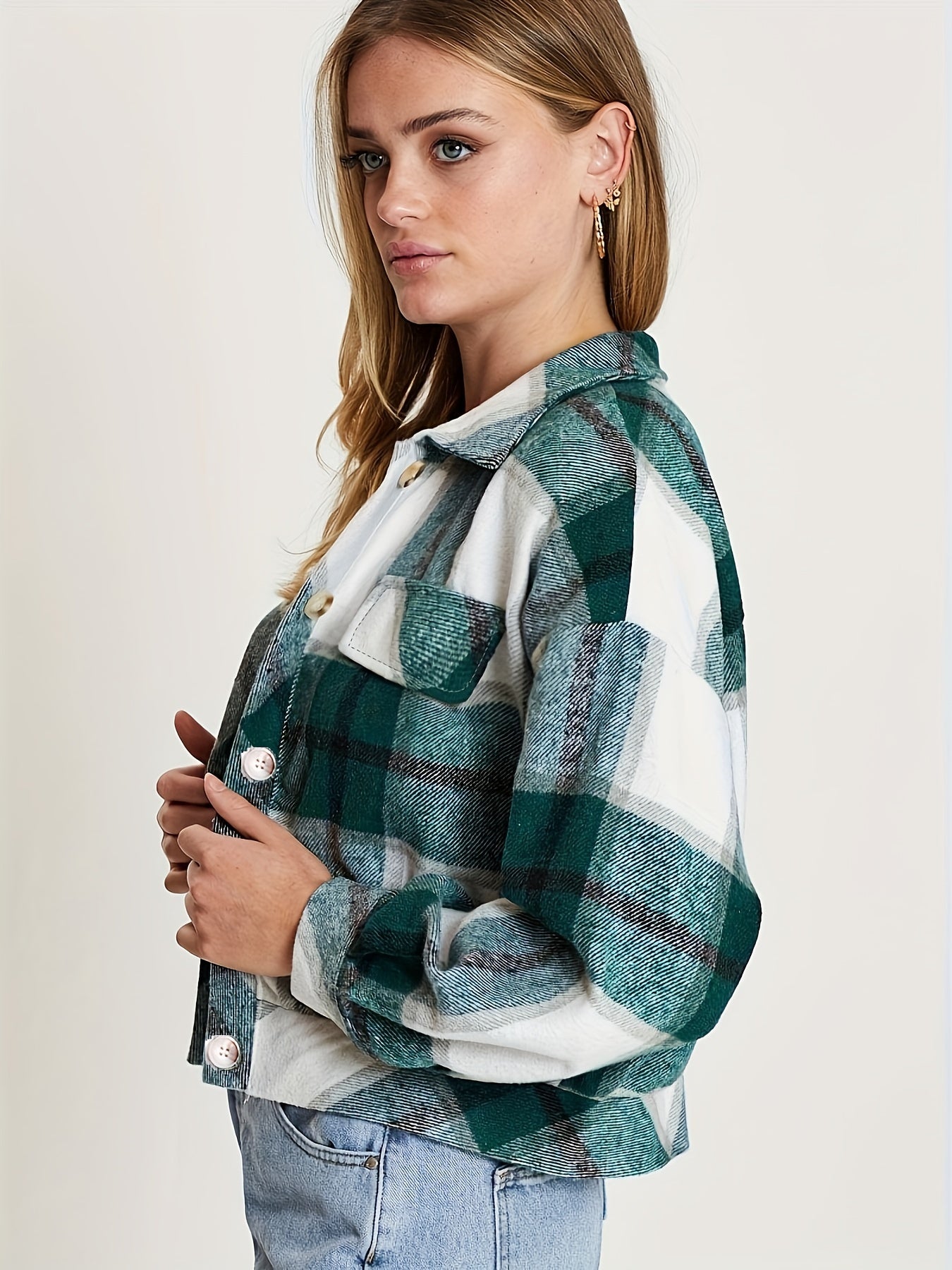 Plaid Print Button Front Jacket Casual Long Sleeve Versatile Outerwear