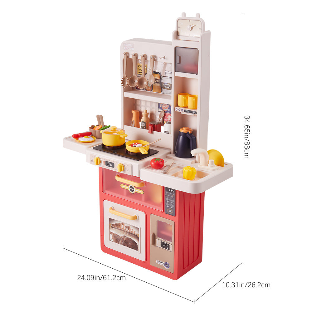 Kitchen Playset Pretend Food Toy Set w Real Sounds & Light Play Sink Stove