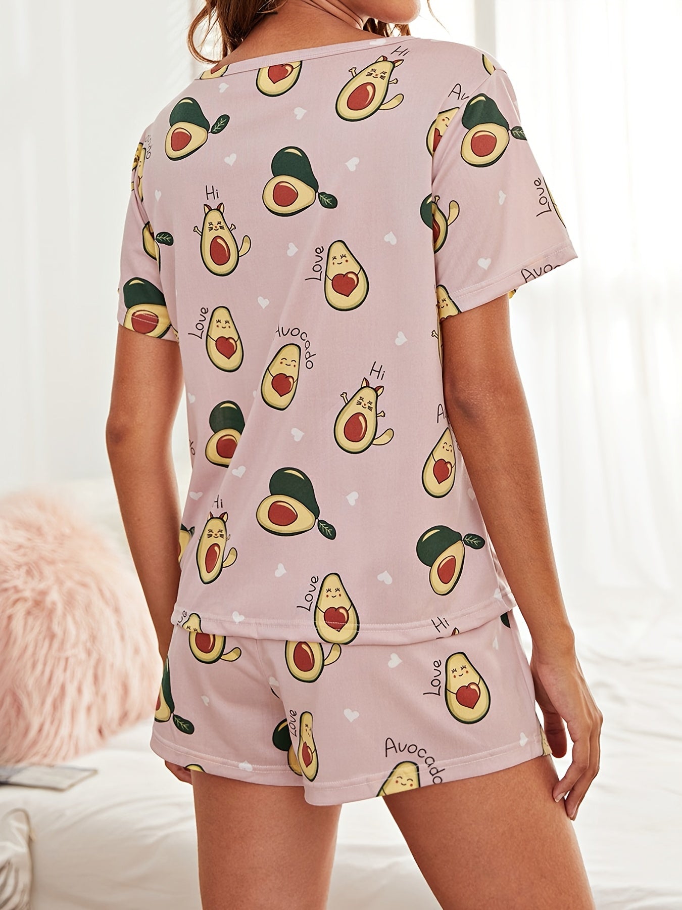 Women's Cartoon Print Pajama Set Short Sleeve Top & Shorts