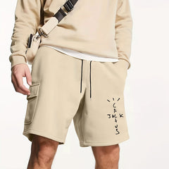 Men's Cross Letter Cargo Short Pants Lightweight Drawstring Loose Work Outdoors