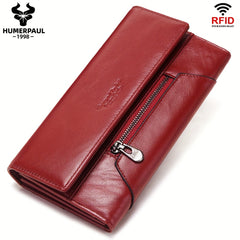 HUMERPAUL RFID Blocking Long Clutch Women's Wallet Red