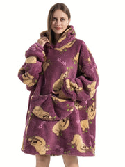 Lounge Robe Women's Plus Sloth Pattern Warm Oversized Fleece Hoodie