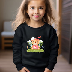 Bear Doll Print Girls Pullover Sweatshirt Long Sleeve Crew Neck Tops