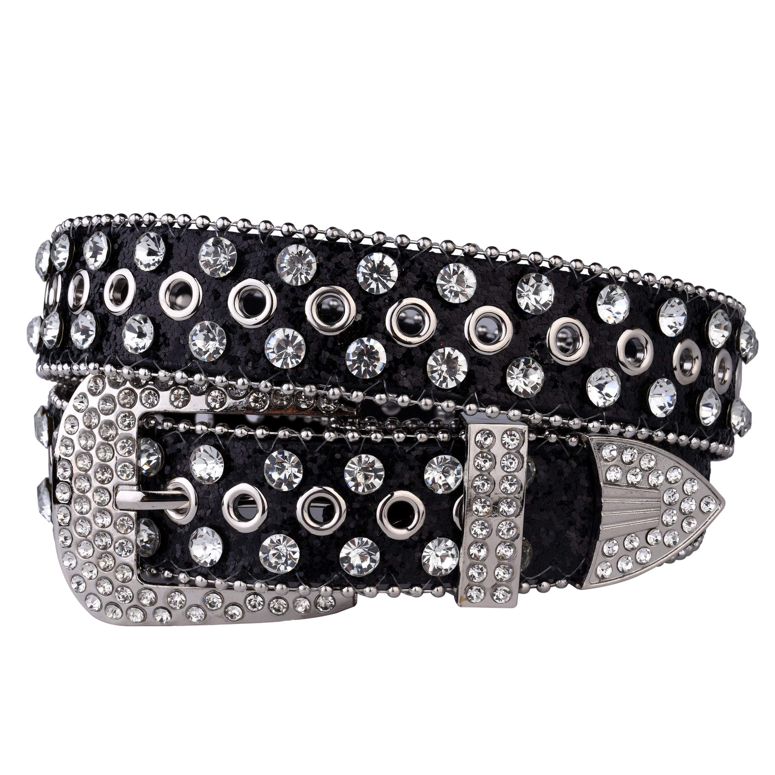 Glitter Belt Rhinestone Inlaid PU Belt Hip Hop Jeans Pants Belt