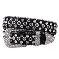 Glitter Belt Rhinestone Inlaid PU Belt Hip Hop Jeans Pants Belt