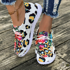 Leopard Pattern Low Top Sneakers Women's Sport Shoes