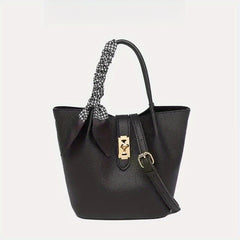 Women's Leather Tote Bag with Shoulder Strap & Metal Buckle Closure