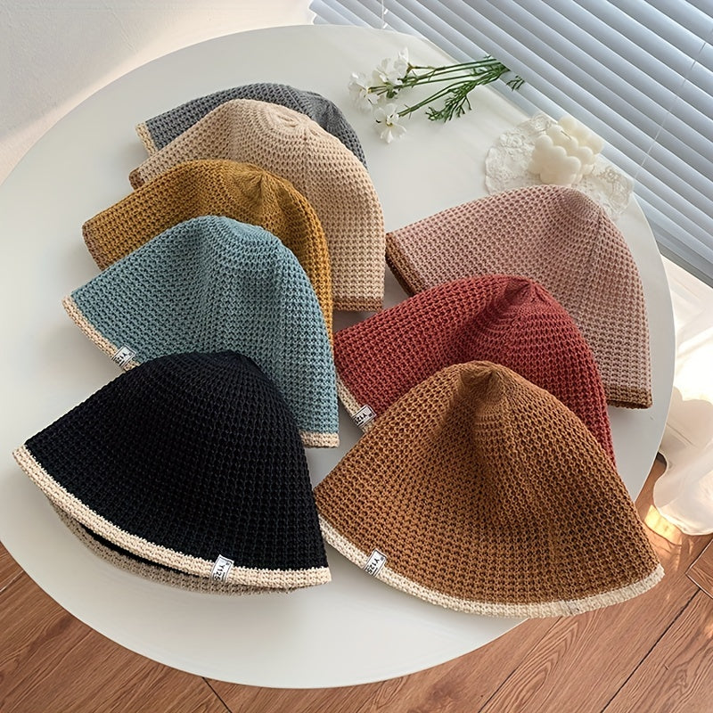 Knitted Bucket Hat Foldable Crochet Cloche Hat Casual Thin Sunscreen Basin Hats
