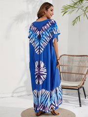Boho Tie Dye Batwing Sleeve V Neck Maxi Cover Up Dress