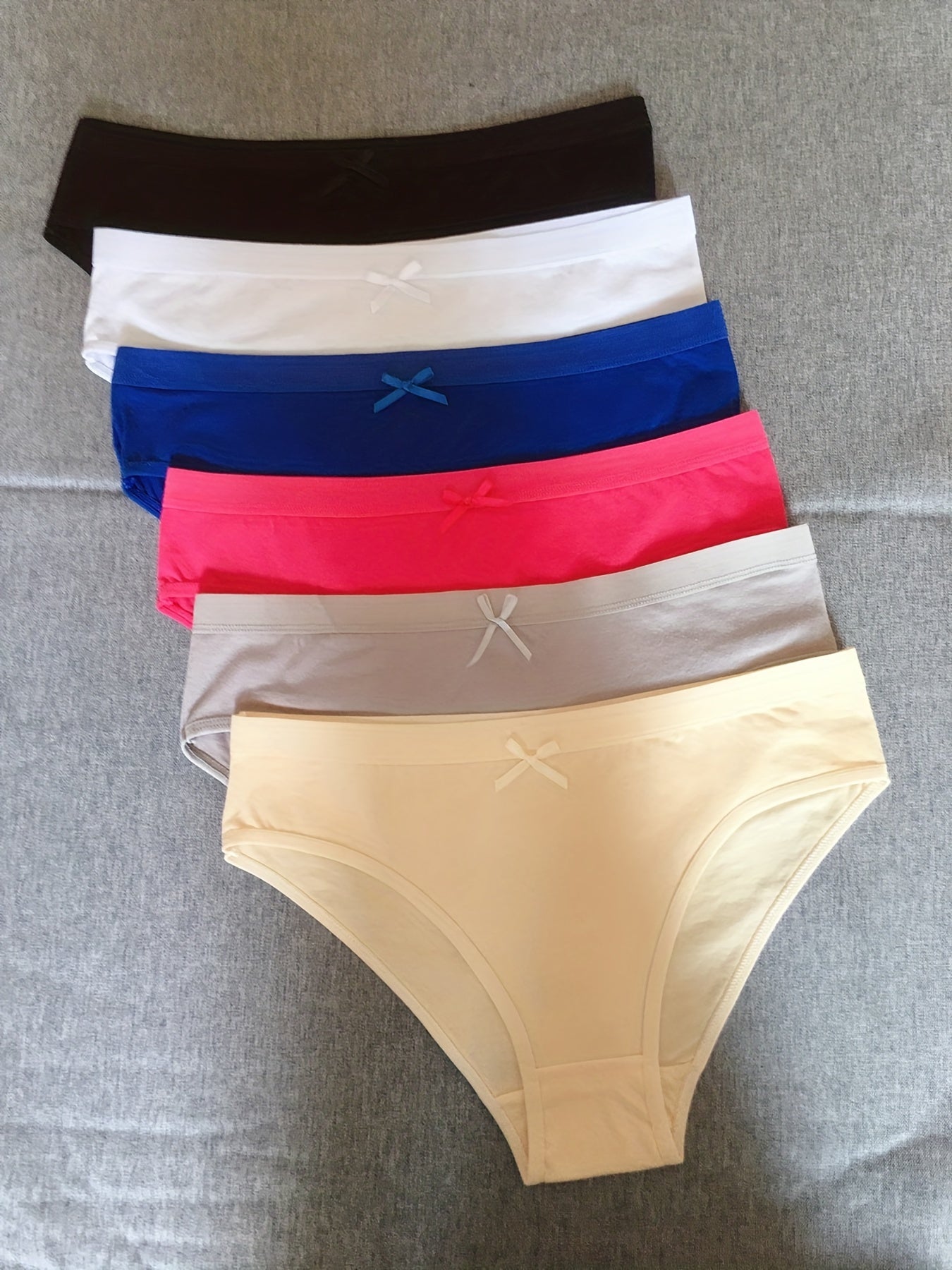 6pcs Solid Bow Tie Briefs Low Waist Stretchy Panties Women's Lingerie