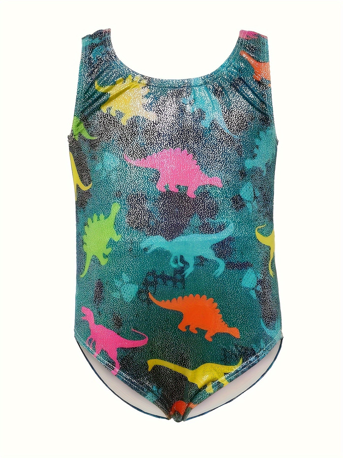 Girls Dino Pattern Sleeveless Gymnastics Suit for Sports Training
