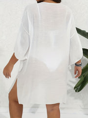 Crochet Side Split Cover Up Dress V Neck Boho Style Beach Coverup Kaftan