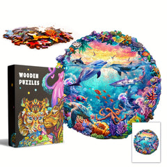 Ocean World Wooden Jigsaw Puzzle with Dolphins and Tropical Fish