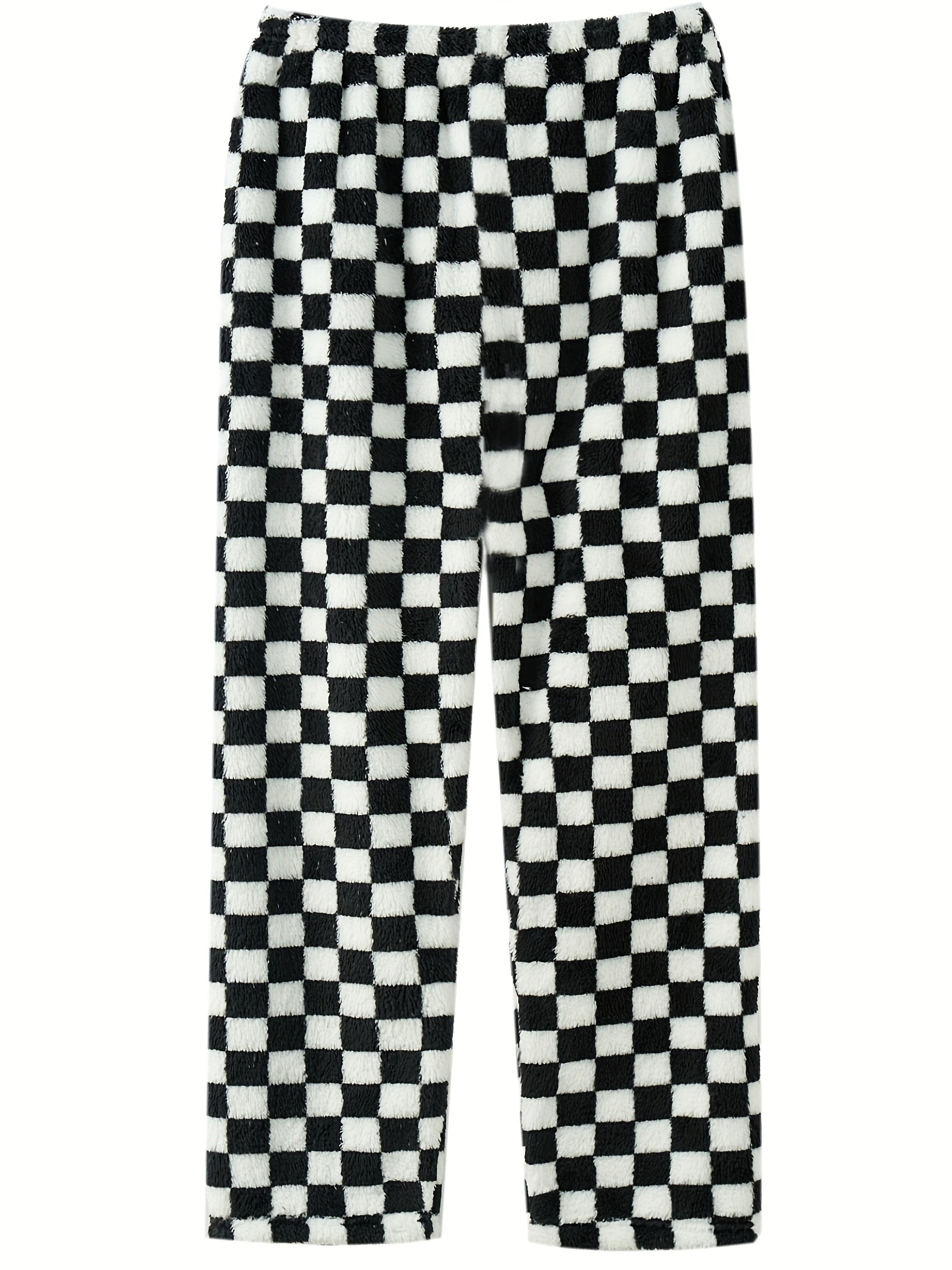 Women's Plus Checkered Print Flannel Warm Home Wear Pants