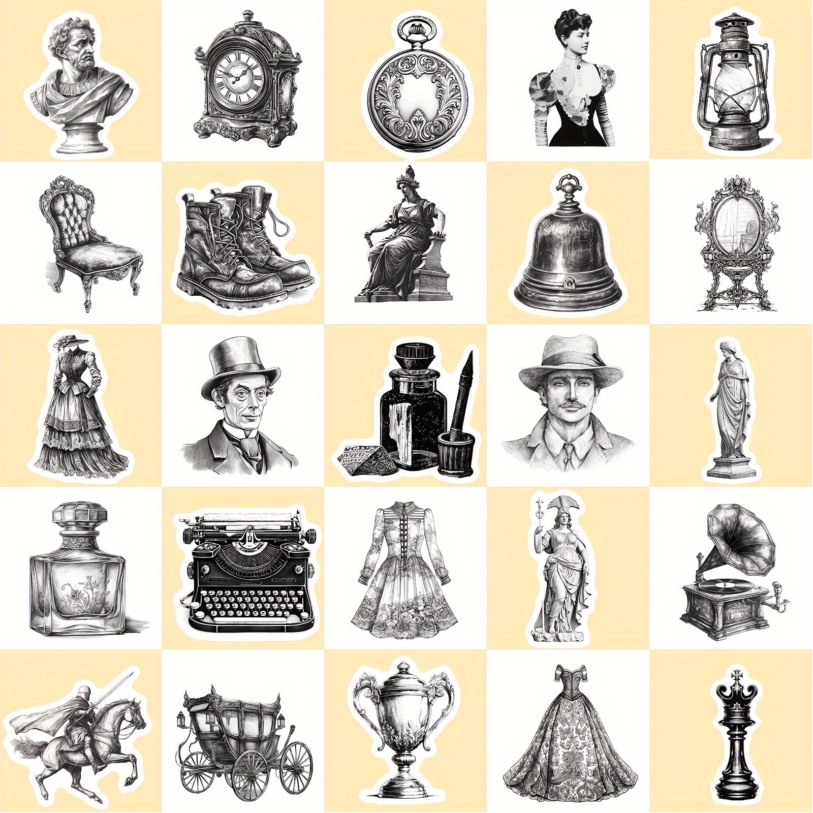 50pcs Medieval Retro Style Waterproof Stickers Mixed C