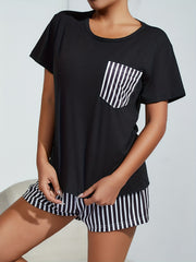 Striped Lounge Set Short Sleeve Top & Shorts Women's Loungewear
