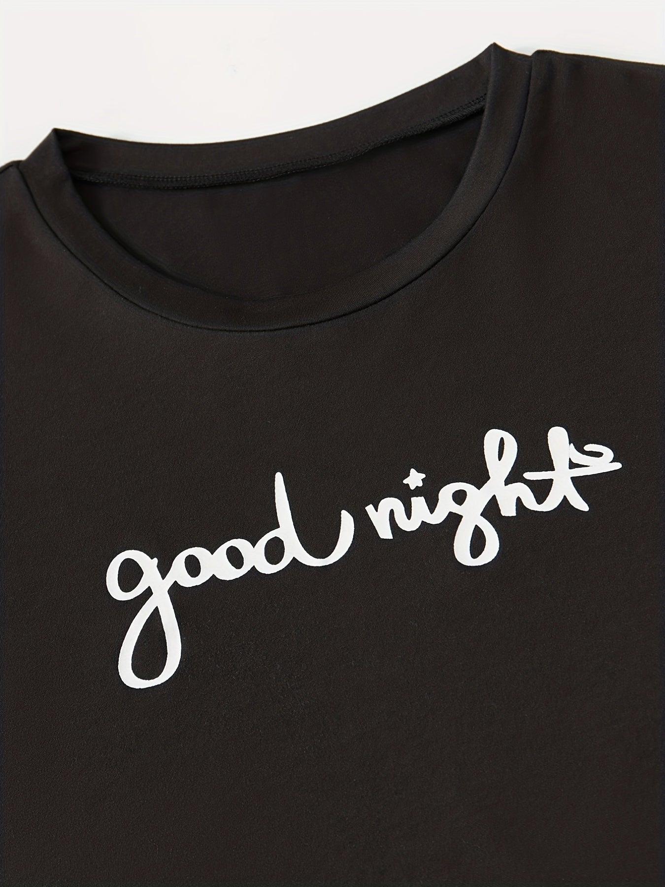 Letter Print Pajamas Set Short Sleeve Top & Bottom Women's Sleepwear