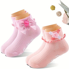 3pairs Bow Decor Non slip Knit Socks Soft Comfortable Breathable Socks