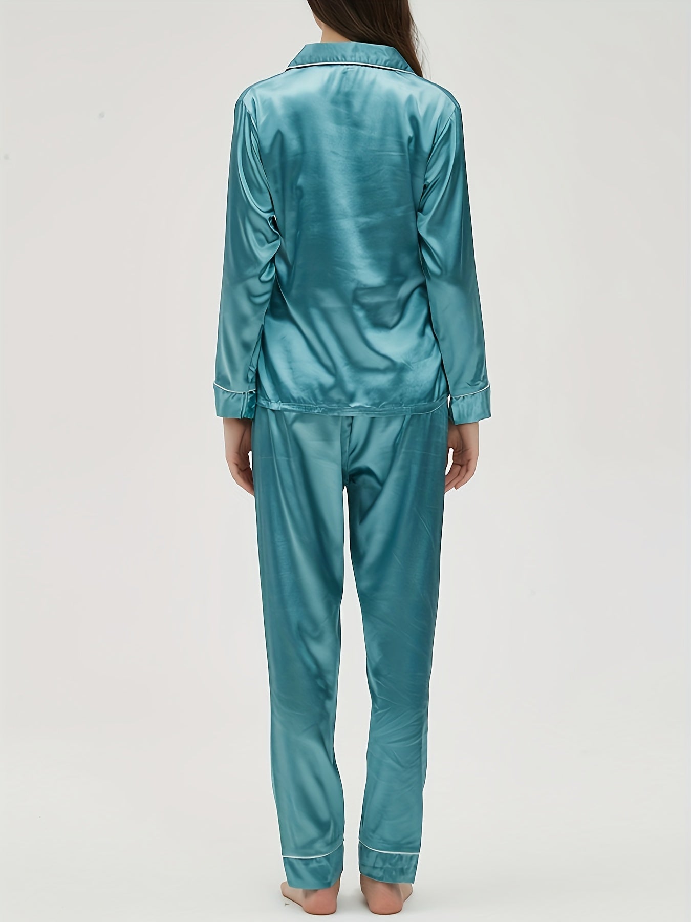 Satin Pajama Set Long Sleeve Top & Pants