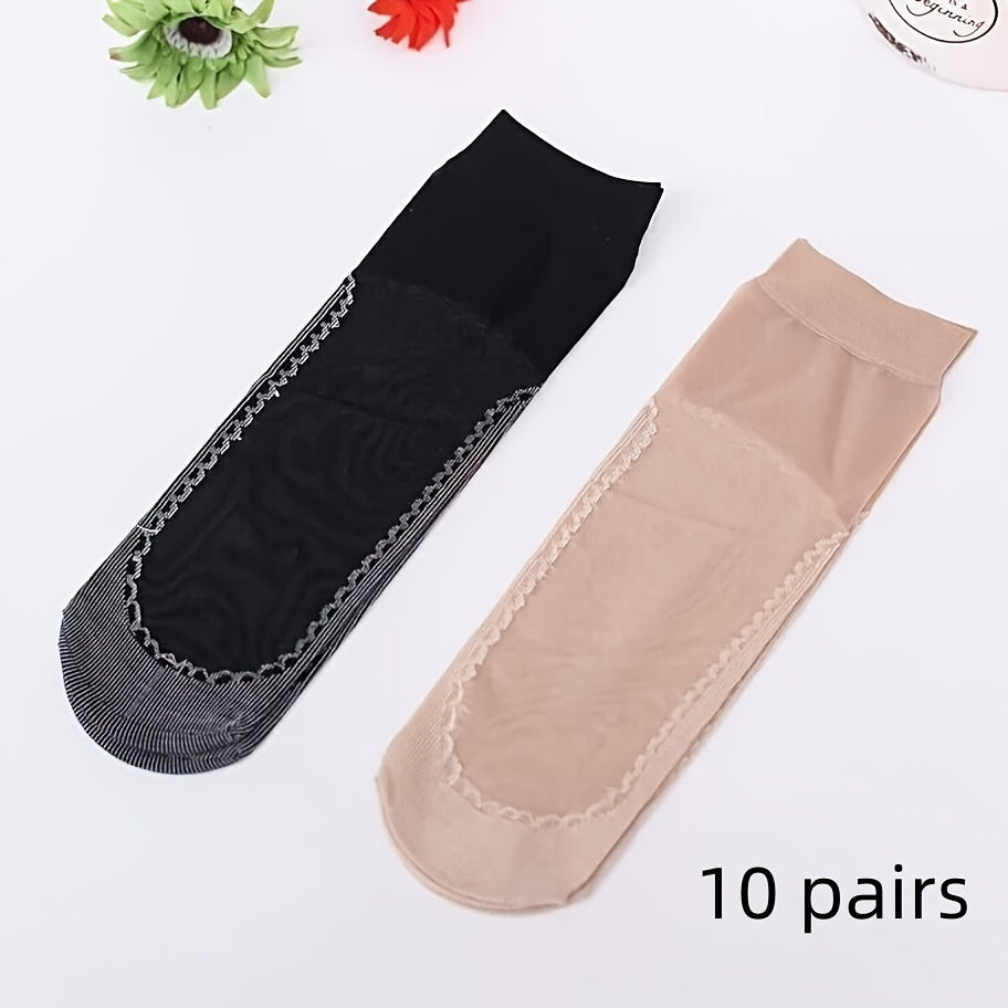 10 Pairs Thin Anti-snag Non-Slip Short Socks Women's Stockings