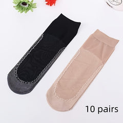 10 Pairs Thin Anti-snag Non-Slip Short Socks Women's Stockings