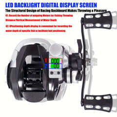 LED Screen Electronic Fishing Reel 7.2:1 Gear Ratio Aluminum Baitcasting