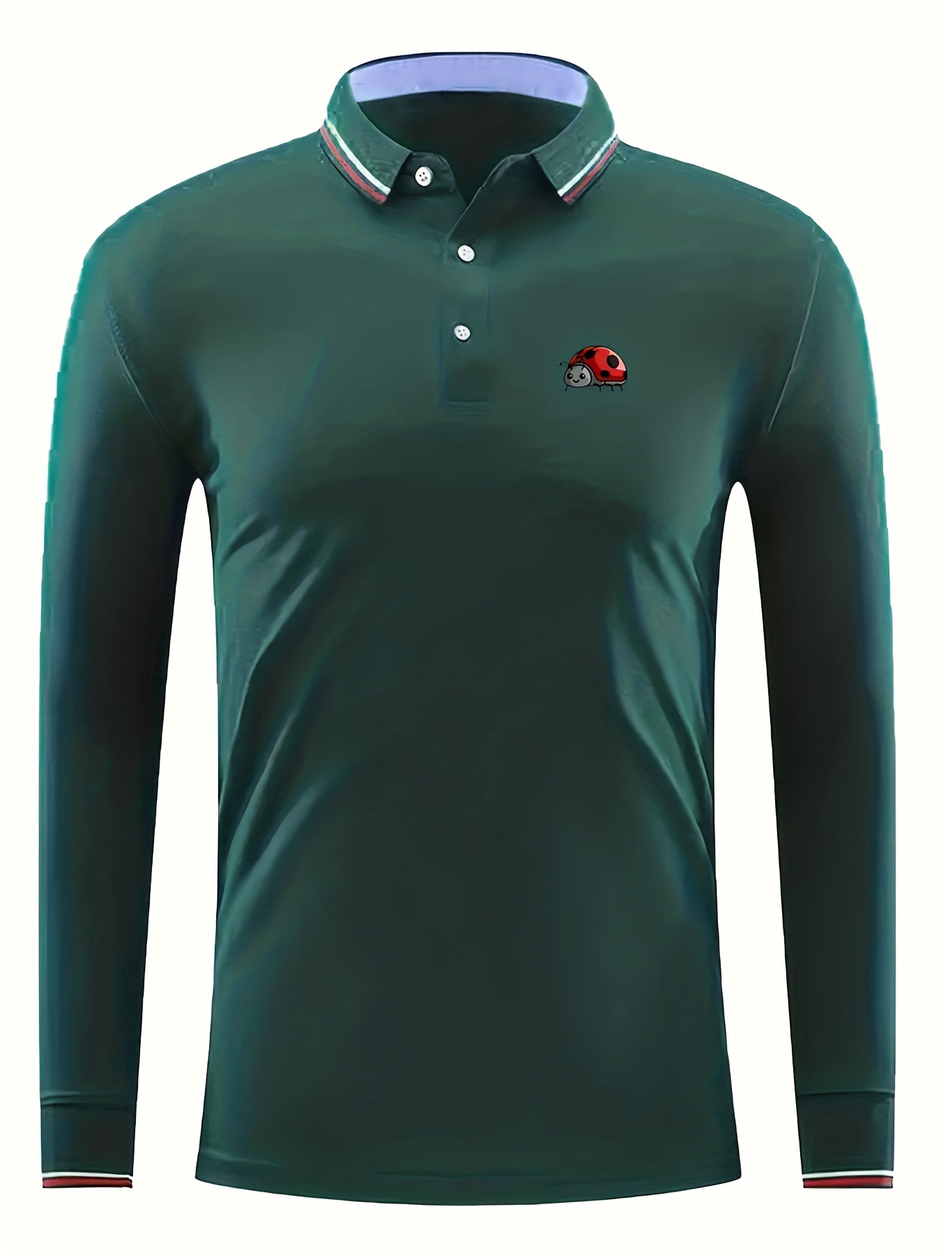 Ladybug Print Men's Casual Button Up Long Sleeve Polo Shirt