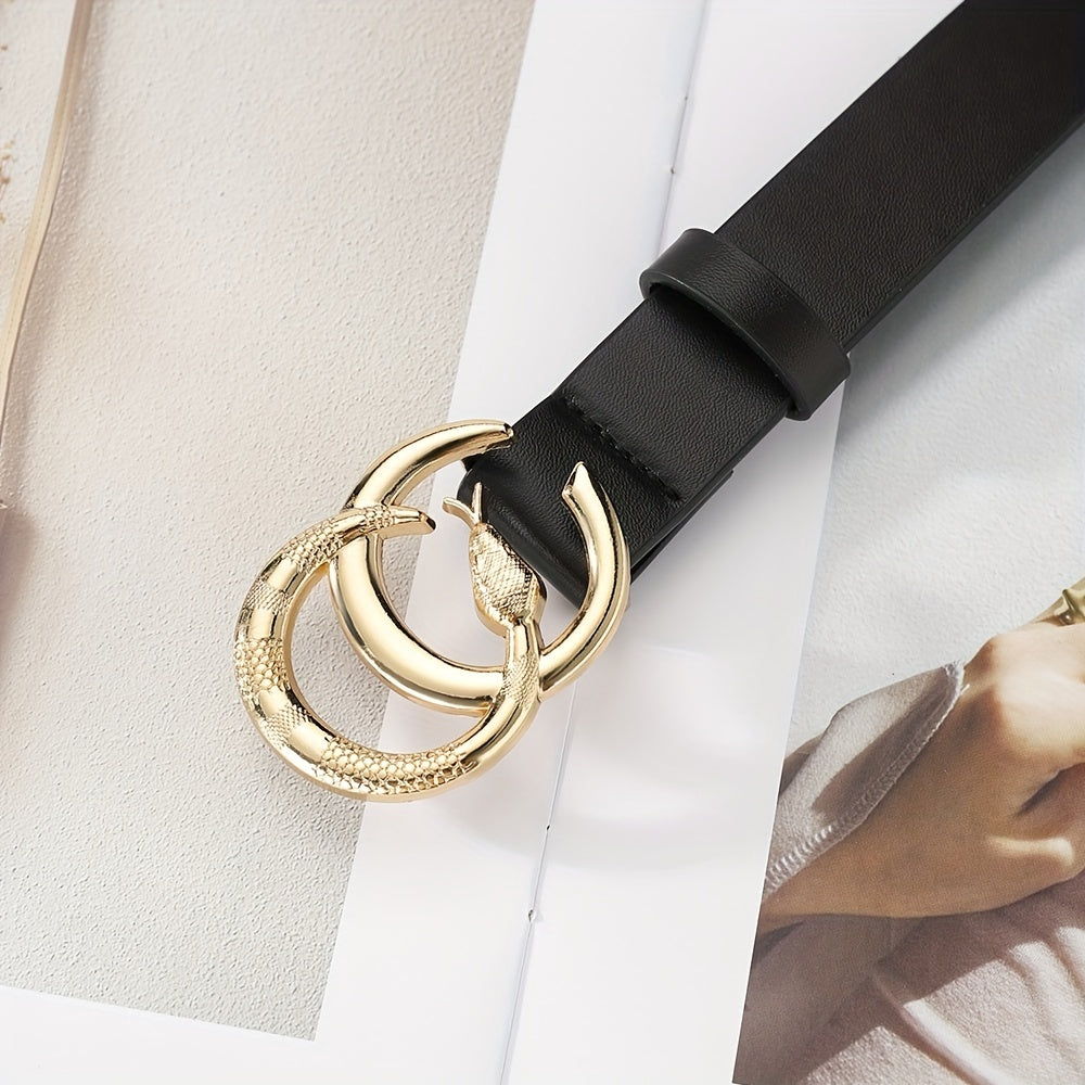 Golden Snake Pattern Double Circle Buckle Head Belt